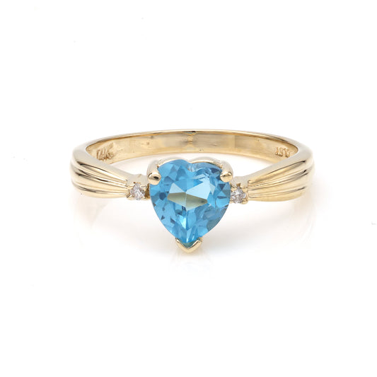 M Estate Collection Color Gemstone Ring in 14 Karat Yellow with 1 Heart Blue Topaz 6.42mm-6.42mm