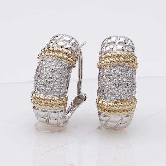 M Estate Collection Cuff Natural Diamond Earrings in Sterling Silver - 18 Karat White - Yellow