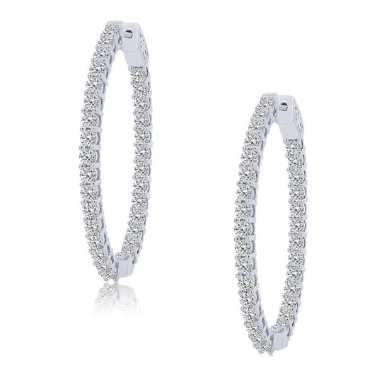 Large Hoop Natural Diamond Earrings in 14 Karat White with 4.00ctw Round Diamonds