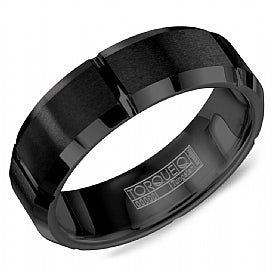 CROWN RING Carved Band (No Stones) in Tungsten Carbide Black 7MM