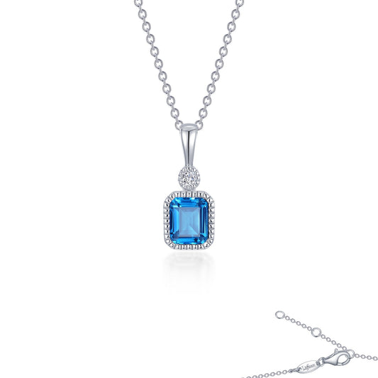 Pendant Color Gemstone Necklace in Platinum Bonded Sterling Silver White with 1 Emerald Simulated Blue Topaz