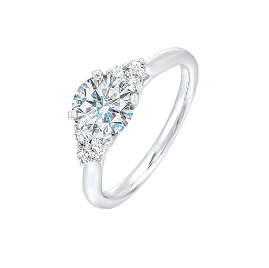 Side Stone Natural Diamond Semi-Mount Engagement Ring in 14 Karat White with 6 Round Diamonds, totaling 0.19ctw