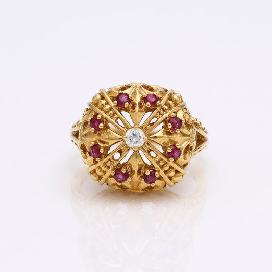 M Estate Collection Color Gemstone Ring in 18 Karat Yellow with 1 Round G SI1 Diamond 0.10ctw 2.95mm-2.95mm