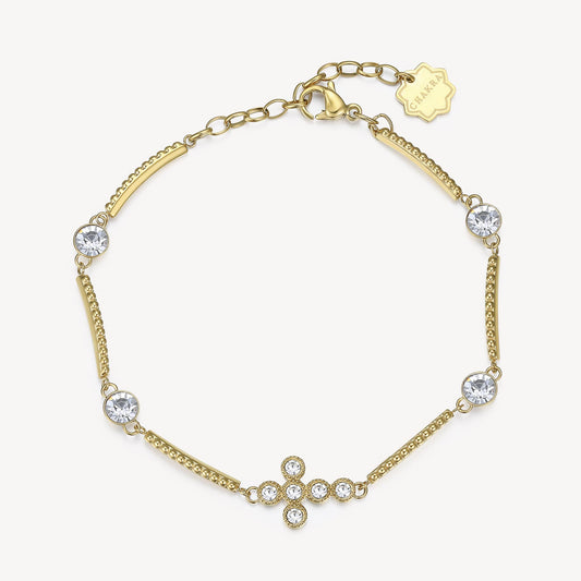 Cross Simulated Diamond Bracelet in Stainless Steel