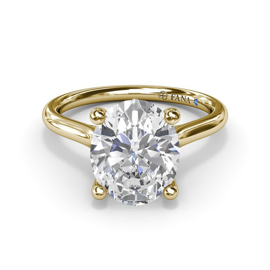 Solitaire Semi-Mount Engagement Ring in 14 Karat Yellow with 1 Round Diamond, Color: G/H, Clarity: SI1, totaling 0.07ctw