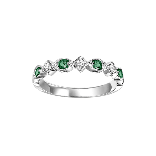 Color Gemstone Band in 10 Karat White with 4 Round Emeralds 0.16ctw