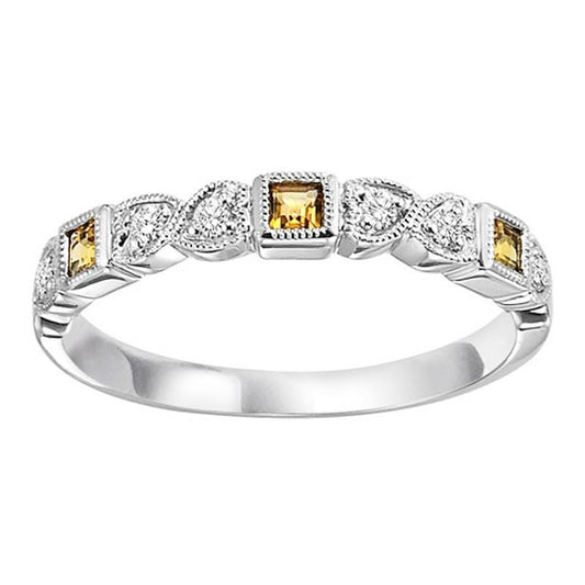 M Semi-Precious Color Collection Color Gemstone Band in 10 Karat White with 3 Princess Citrines 0.14ctw