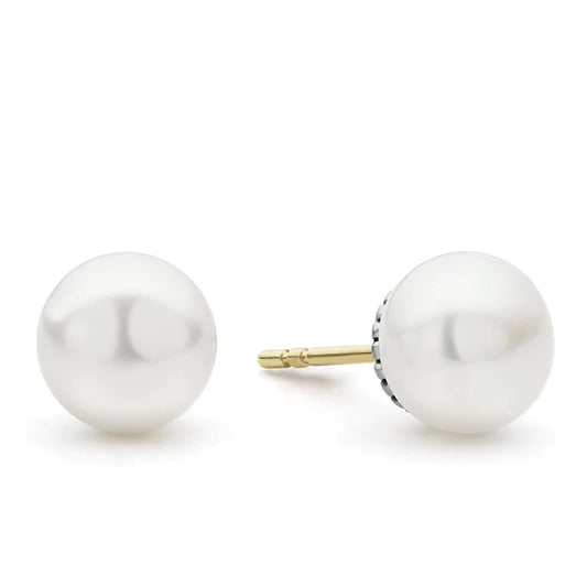 Lagos Luna Collection Stud Color Gemstone Earrings in Sterling Silver - 14 Karat White - Yellow with 2 Round White Pearls