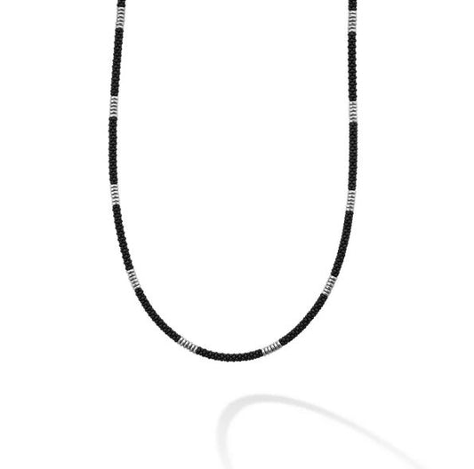 LAGOS Lagos Black Caviar Collection Station Necklace (No Stones) in Sterling Silver - Ceramic White - Black