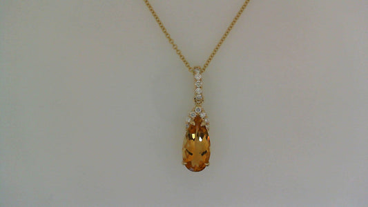 ReMARKABLE Designs Pendant Color Gemstone Necklace in 18 Karat Yellow Gold with 1 Pear Citrine 1.62ctw