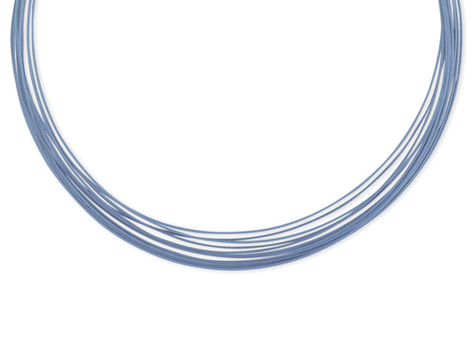 Cable Necklace (No Stones) in Stainless Steel - 18 Karat White - Blue