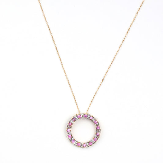 Circle M Estate Collection Color Gemstone Necklace in 10 Karat Yellow with 15 Round Pink Sapphires