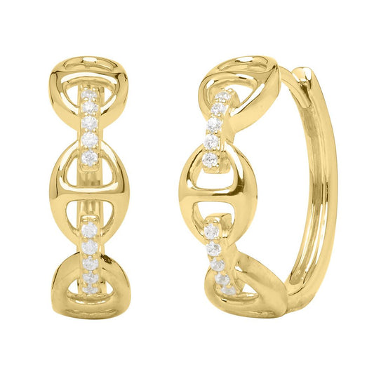 ReMARKABLE Designs Small Hoop Natural Diamond Earrings in 14 Karat Yellow Gold with 0.10ctw Round Diamond