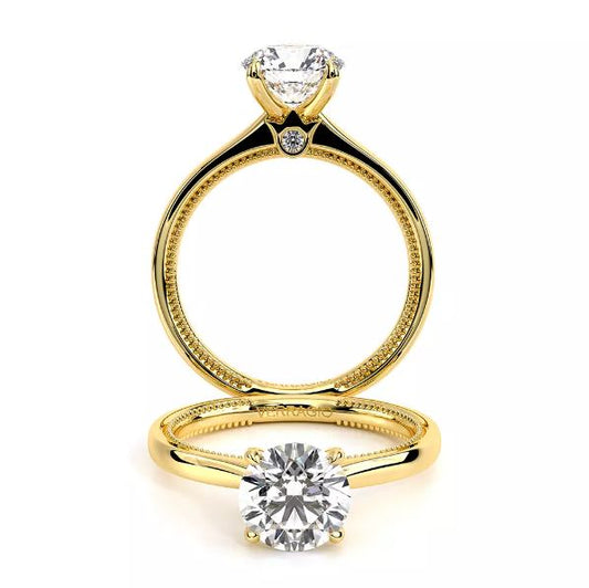 Solitaire Hidden Accent Natural Diamond Semi-Mount Engagement Ring in 14 Karat White - Yellow Round Diamond, totaling 0.08ctw