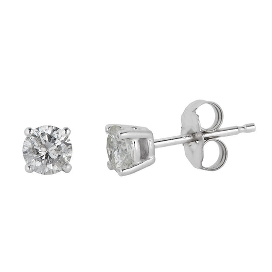 ReMARKable Designs Earth Mined Diamond Studs in 14 Karat White Gold with 0.48ctw Round Diamonds, Clarity: I1, Color: H/I