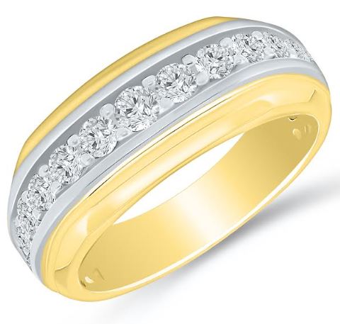 ORIGINAL DESIGNS Natural Diamond Men's Wedding Band in 10 Karat White - Yellow with 0.95ctw Round Diamonds