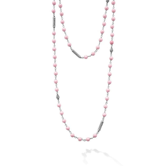 Fancy Link Necklace (No Stones) in Sterling Silver - Ceramic White - Pink