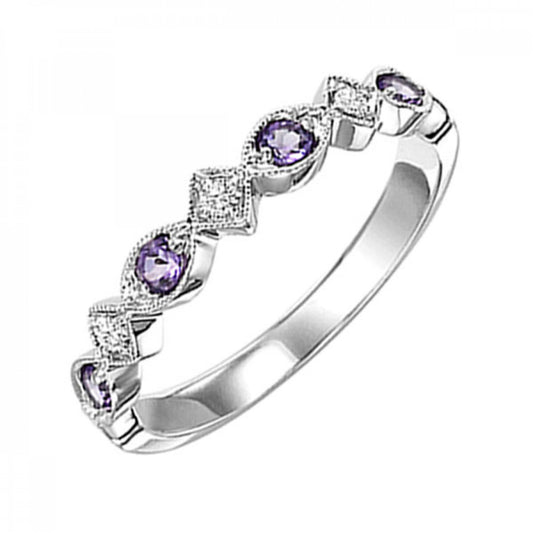 M Semi-Precious Color Collection Color Gemstone Band in 10 Karat White with 4 Round Amethysts 0.16ctw