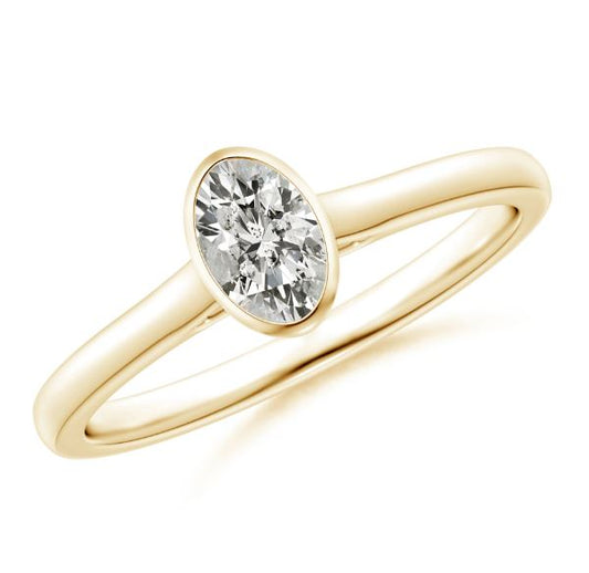 Solitaire Lab-Grown Diamond Complete Engagement Ring in 14 Karat Yellow with 1 Oval Lab Grown Diamond, Color: G, Clarity: VS2, totaling 0.94ctw