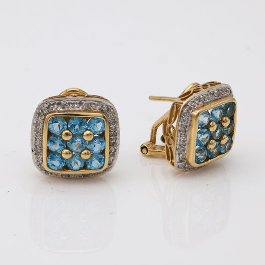 M Estate Collection Huggie Color Gemstone Earrings in 14 Karat Yellow with 18 Round Blue Topazes 3.2mm