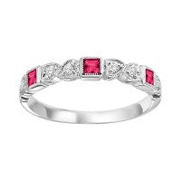 M Semi-Precious Color Collection Color Gemstone Band in 10 Karat White with 3 Princess Rubies 0.12ctw