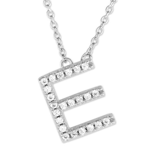 Initial Simulated Diamond Necklace in Sterling Silver