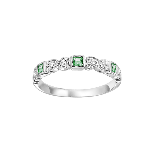 M Semi-Precious Color Collection Color Gemstone Band in 10 Karat White with 3 Princess Emeralds 0.14ctw