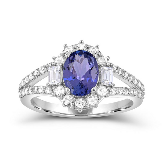 Color Gemstone Ring in 10 Karat White with 1 Oval Tanzanite 1.30ctw 8mm-8mm