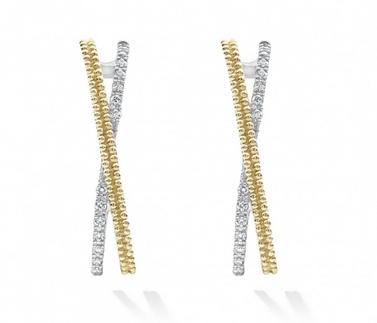 M Estate Collection J Hoop Natural Diamond Earrings in Sterling Silver - 18 Karat White - Yellow with 0.16ctw Round Diamond