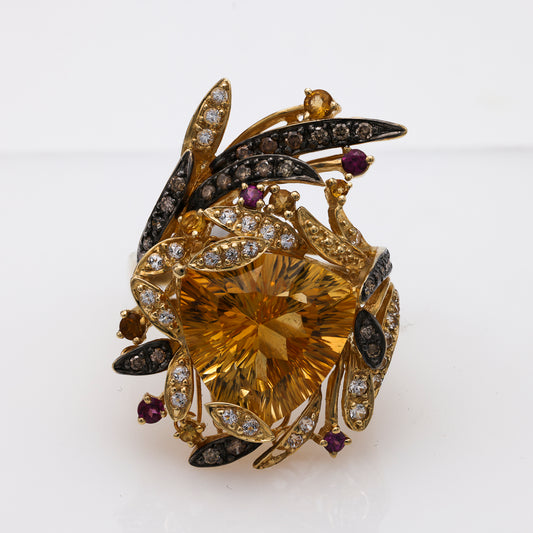 M Estate Collection Color Gemstone Ring in 14 Karat Yellow with 1 Fantasy Cut Citrine