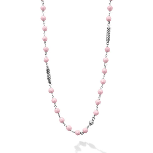 Lagos Pink Caviar Collection Fancy Link Necklace (No Stones) in Sterling Silver - Ceramic White - Pink