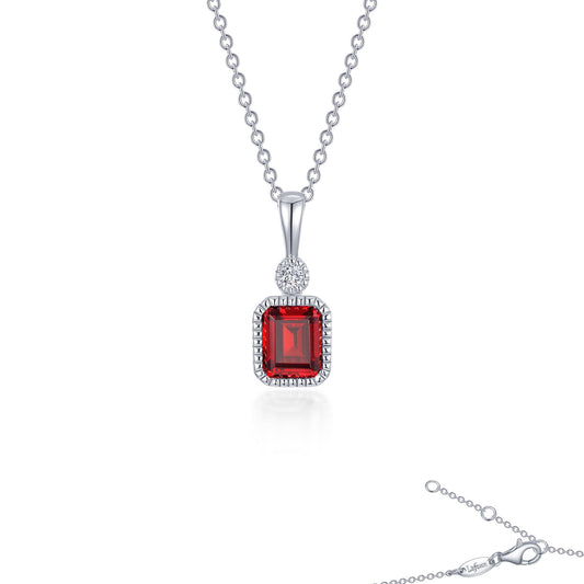 Pendant Color Gemstone Necklace in Platinum Bonded Sterling Silver White with 1 Emerald Simulated Garnet