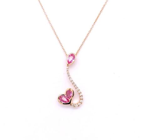 Pendant Color Gemstone Necklace in 14 Karat Rose with 3 Pear Pink Sapphires 0.75ctw