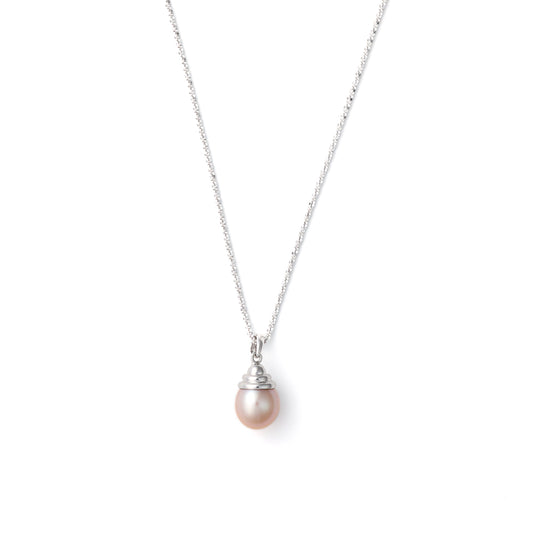 Pendant M Estate Collection Color Gemstone Necklace in 14 Karat White with 1 Freshwater Rose' Pearl 11mm-11mm