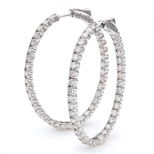 Large Hoop Natural Diamond Earrings in 14 Karat White with 4.85ctw Round Diamonds