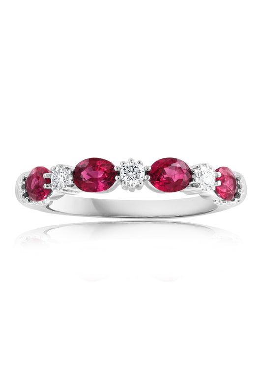 ReMARKABLE Designs Color Gemstone Band in 14 Karat White Gold with 4 Oval Rubies 1.21ctw