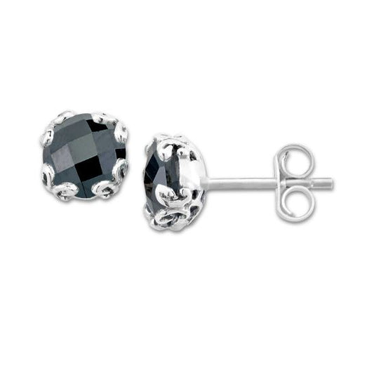 Stud Color Gemstone Earrings in Sterling Silver White with 2 RO BLK Spinels 7mm