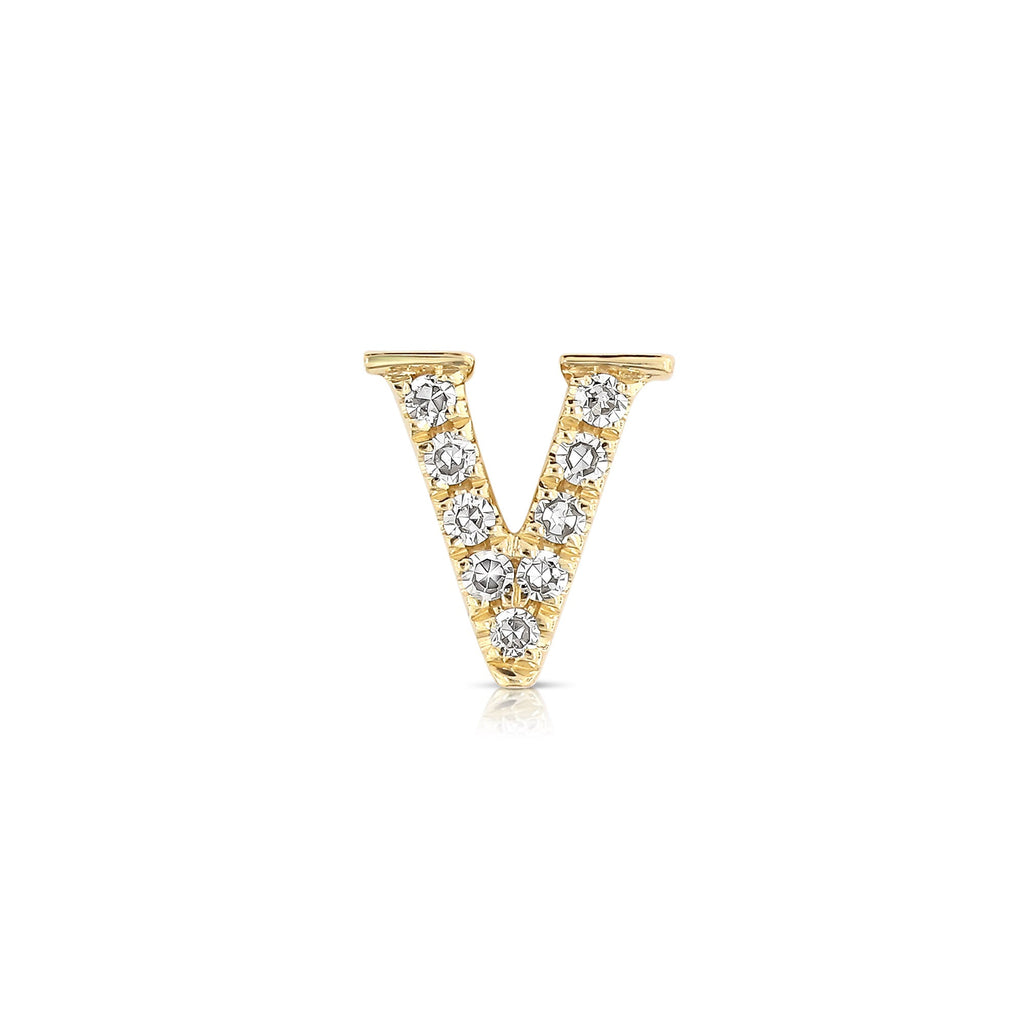 Yellow Gold Roman Initial Letter V Diamond Cut Pendant