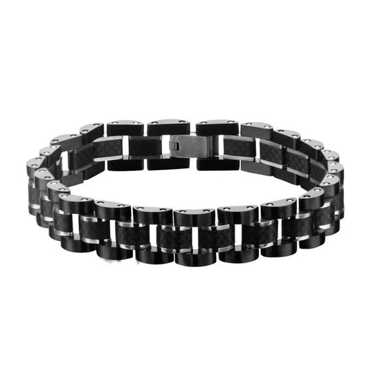 Fancy Link Men's Bracelet (No Stones) in Black Carbon Fiber